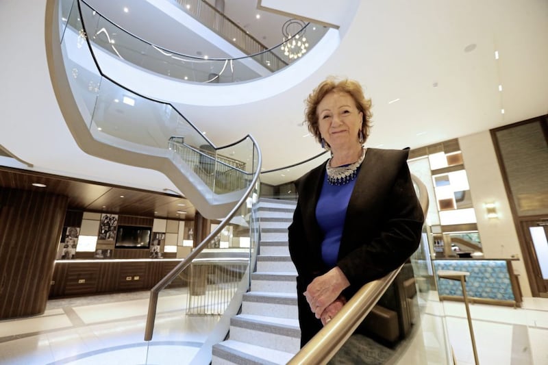 Rois&iacute;n McDonough, chief executive of the Arts Council of Northern Ireland, in the new foyer of the refurbished Grand Opera House. Picture by Hugh Russell 