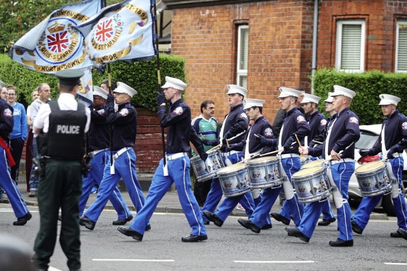 The controversial loyalist parade off Ormeau Road last year to commemorate the UDA&#39;s Joe Bratty and Raymond Elder. Picture by Matt Bohill 