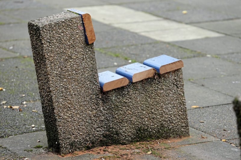 Benches on council property have been cut up in Belfast City Centre (pic taken last week). Picture by Mal McCann 