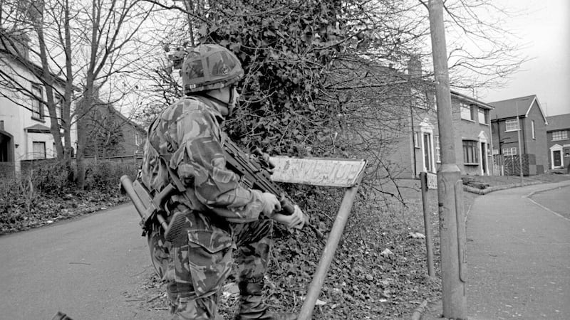 A British army patrol in the Lake Glen area of Andersonstown in west Belfast in 1996, two years after IRA announced a &quot;cessation of military operations&quot; on August 31 and two years before the signing of the Good Friday Agreement in April 1998. PICTURE: MAL MCCANN 