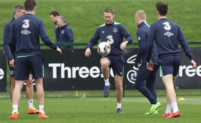 Republic of Ireland's Aidan McGeady pictured during a training session at the FAI National Training Centre, Dublin ahead of the World Cup qualifier against Wales&nbsp;