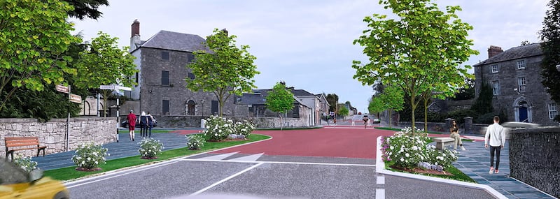 A mockup picture of how the Slane bypass would also develop the village, including increased walkways and cycle paths.