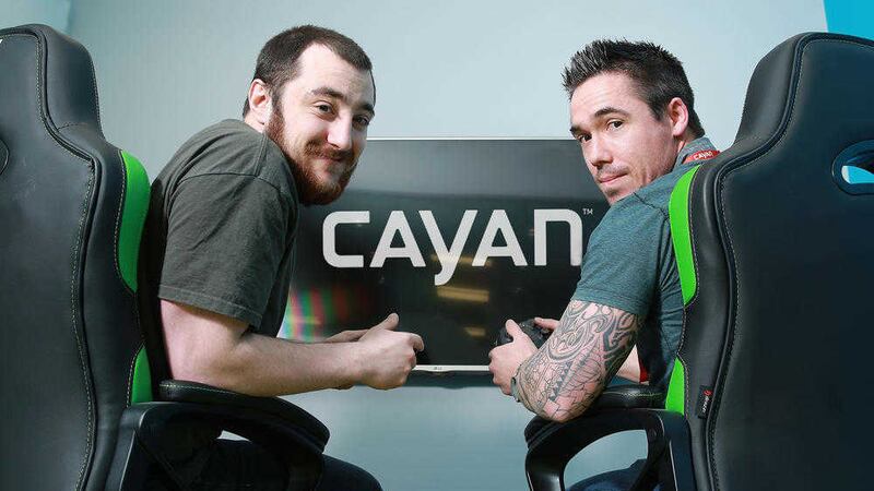 Paul Nulty (left) and Benny O&rsquo;Neill avail of the online gaming area in Cayan&rsquo;s Belfast office 