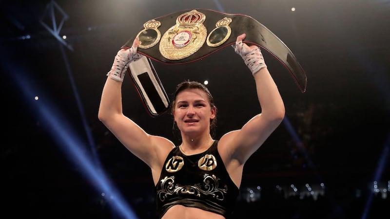 Ireland's Katie Taylor pictured after beating Argentina's Anahi Sanchez to become the WBA lightweight champion at Cardiff's Principality Stadium