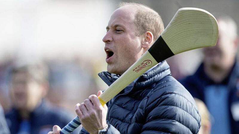 The Duke of Cambridge tries his hand at hurling as part of his visit to Salthill Knocknacarra GAA Club in Galway yesterday. Picture by Aaron Chown/PA Wire 