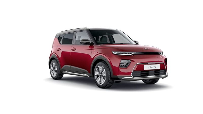 The new Kia Soul EV Maxx in Inferno Red with Black roof 