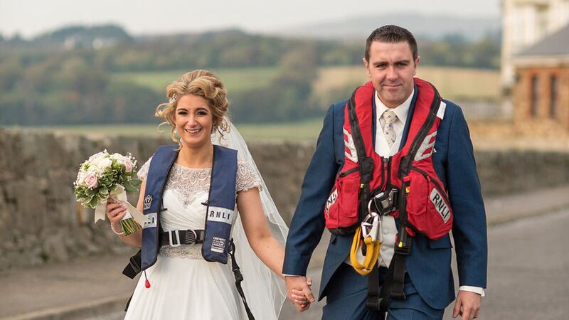 Francy Burns and his new wife Helen McFarland. Picture from RNLI 