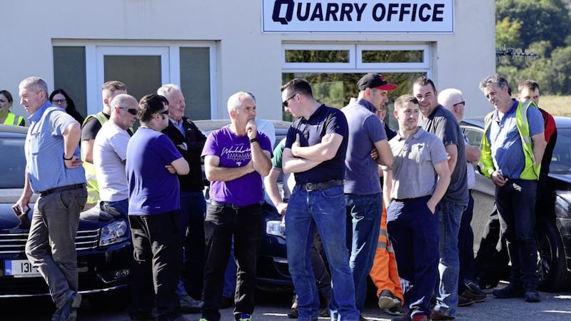 Hundreds gather at the Quinn company head quarters in Derrylin to show their support for injured company director Kevin Lunney who was abducted and tortured by a gang earlier this week. Picture by Arthur Allison/Pacemaker Press 