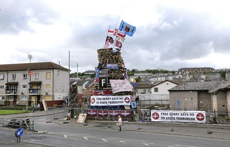 The controversial republican bonefire is built and prepared for burning in the Bogside area of Derry on Thursday night. PIcture Margaret McLaughlin 