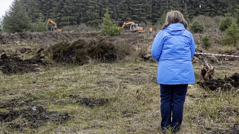 Dympna Kerr, the sister of Columba McVeigh at Bragan Bog near Emyvale in Co Monaghan, as the search resumed in April for the remains of Mr McVeigh, who was abducted, murdered and secretly buried by the IRA in 1975. A fresh search in the area began in October 