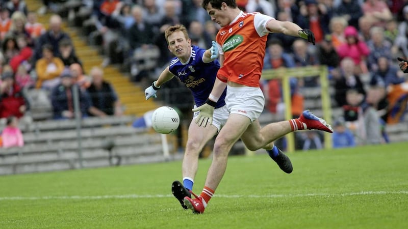 Armagh's Jarlath Og Burns scored 1-2 in yesterday's nail-biting Ulster semi-final at Clones.<br /> Picture: Seamus Loughran.