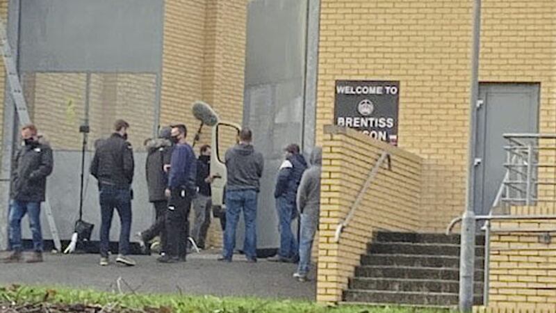 Line of Duty cast and crew shooting Brentiss Prison scenes at north Belfast&#39;s Dominican College, Fortwilliam in October 