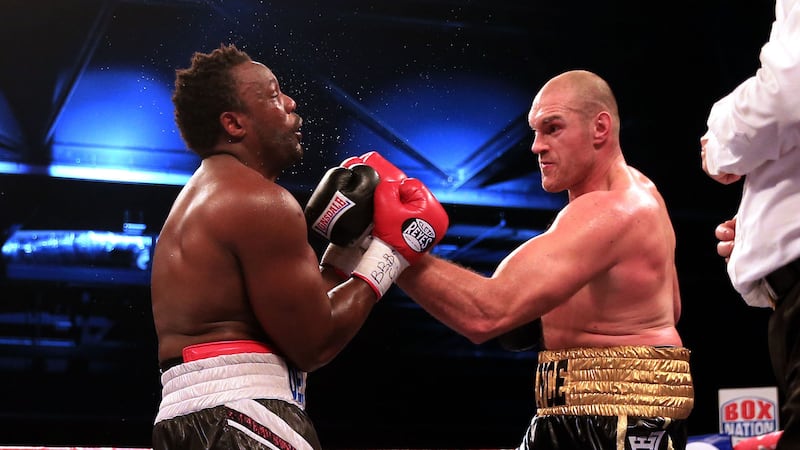 Tyson Fury (right) in action against Dereck Chisora&nbsp;