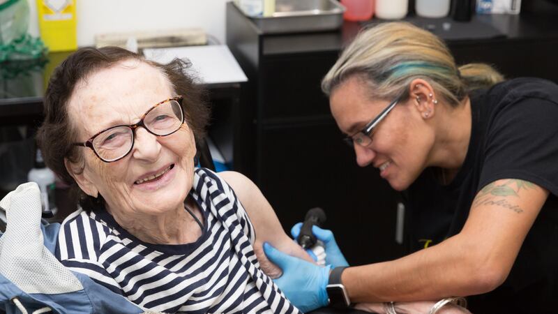 Care home resident Dorothy France has fulfilled her teenage dream by getting her first tattoo at the age of 89