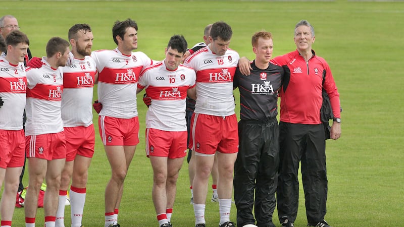 Damian Barton (extreme right) claims that his preparations for Derry matches are not made easy by lack of co-operation from clubs Picture by Margaret McLaughlin