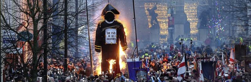 The Apprentice Boys of Derry burn an effigy of Robert Lundy, Governor of Derry, every December. Picture by Margaret McLaughlin 