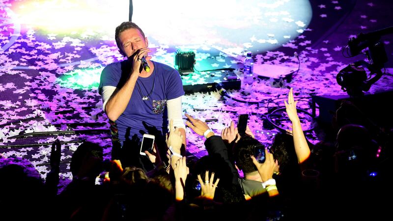 Chris Martin of Coldplay performs on stage during the NME Awards 2016 with Austin, Texas, at the O2 Brixton Academy, London. Picture by Ian West, Press Association&nbsp;