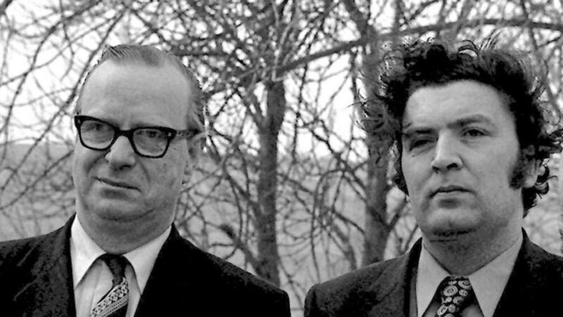 File photo dated 22/03/1973 of Former SDLP leader John Hume (right) who challenged his senior colleagues about privately __QUOTEMARK__consorting__QUOTEMARK__ with Fianna Fail TDs as he battled to secure his leadership. State files show a senior Foreign Affairs official was briefed by Mr Hume about tensions between senior party members after ex-leader Gerry Fitt (left) resigned in 1979. PRESS ASSOCIATION Photo. Issue date: Friday December 30 2011. In December that year just after Mr Hume was elected head of the SDLP he told his Irish government contact he had confronted both Seamus Mallon and Paddy Duffy. __QUOTEMARK__Part of Mr Hume&#39;s concerns at present seems to be the restriction of Seamus Mallon&#39;s role __QUOTEMARK__ the official wrote. __QUOTEMARK__He referred again to contacts which Mallon was said to have had with certain members of the Fianna Fail party who are rumoured to hold views on Northern Ireland policy differing from those of the government. See PA story RECORDS SDLP Ireland. Photo credit should read: PA Wire 