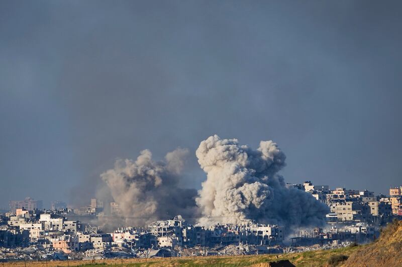 Smoke rises following an Israeli bombardment in the Gaza Strip (AP Photo/Ariel Schalit)