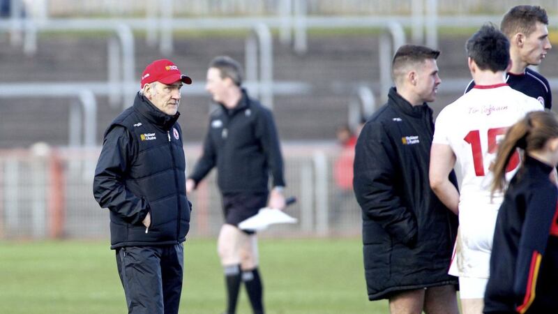 Mickey Harte&#39;s Tyrone travel to Killarney on Sunday knowing only a win will keep their hopes of a Division One final place alive. Picture by Seamus Loughran 