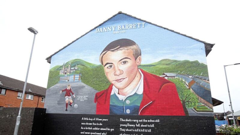 A new mural in memory of Danny Barrett, who was 15-years-old when he was shot and killed by a British soldier outside his home at Havana Court in Ardoyne on July 9, 1981. Picture by Mal McCann 