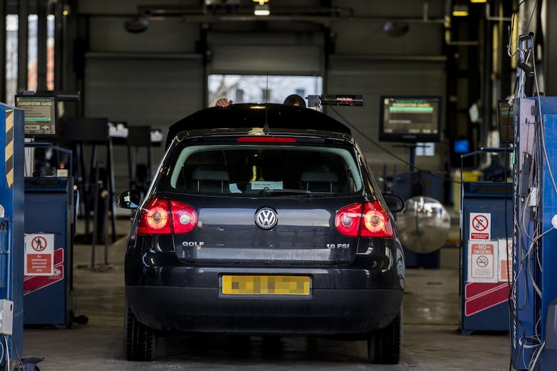 NUMBERPLATE PIXELATED BY PA PICTURE DESK File photo dated 28/01/20 of a vehicle during its MOT test, as a legal challenge has been launched against the Department for Infrastructure (DFI) for its alleged failure to carry out emissions testing on cars.