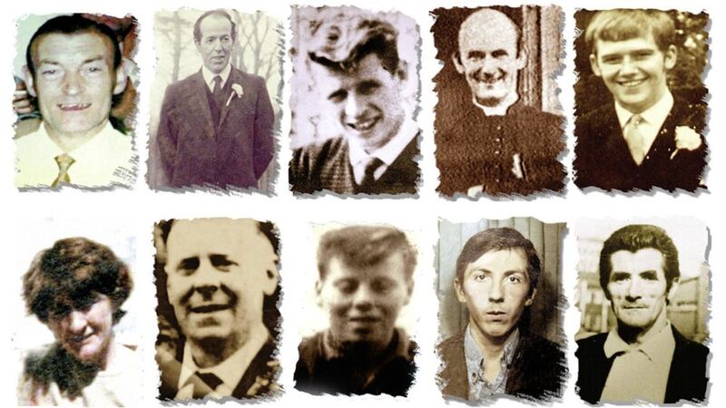 Top row, from left: Joseph Corr, Danny Teggart, Eddie Doherty, Fr Hugh Mullan and Frank Quinn..Bottom row, from left: Joan Connolly, John McKerr, Noel Phillips, John Laverty and Joseph Murphy.. 