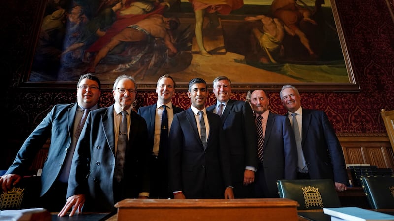 Rishi Sunak (centre) meeting with members of the 1922 Committee in the Houses of Parliament, London after it was announced he will become the new leader of the Conservative party after rival Penny Mordaunt dropped out. Picture by Stefan Rousseau/PA Wire