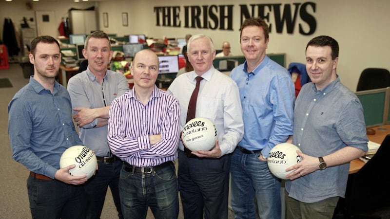 The Irish News team Cahair O&#39;Kane, Andy Watters, Kenny Archer, sports editor Thomas Hawkins, Brendan Crossan and Neil Loughran 
