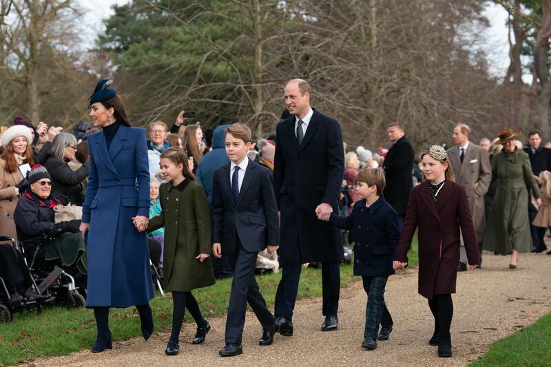 The Princess of Wales, Princess Charlotte, Prince George, the Prince of Wales, Prince Louis and Mia Tindall