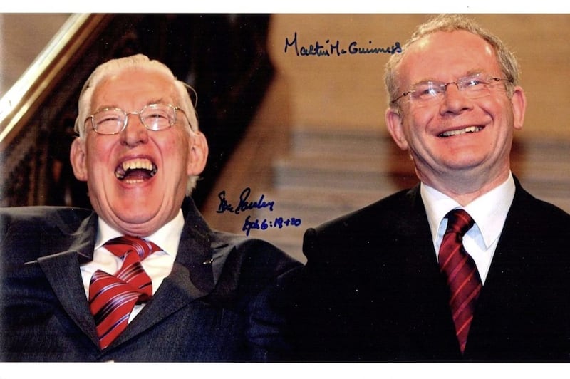 This photograph signed by Ian Paisley and Martin McGuinness will set collectors back &pound;125. Picture from eBay 
