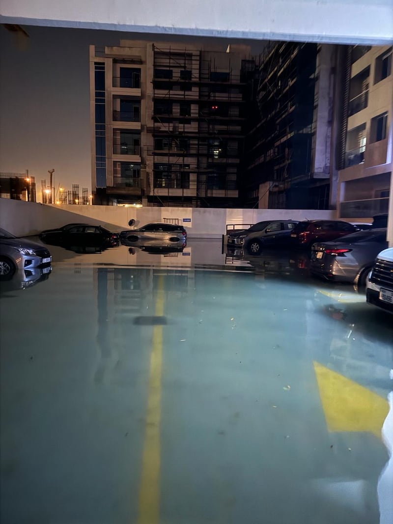 A flooded car park in Dubai