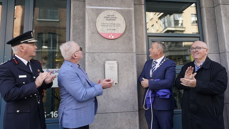 The plaque honours Jack Darmon, whose death occurred at a time of considerable reorganisation within the Dublin Fire Brigade (Niall Carson/PA)