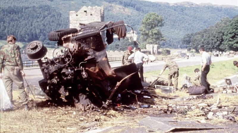 Ambush in Warrenpoint Co. Down in which eighteen soldiers were killed in a no warning IRA landmine explosion