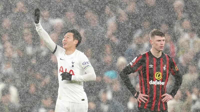 Son Heung-min celebrates scoring in Tottenham’s 3-1 win over Bournemouth