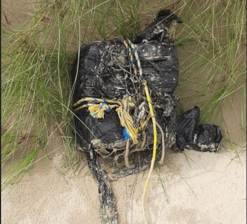 One of the packages of suspected cocaine found washed up on the north Donegal coast. Picture: Gardaí