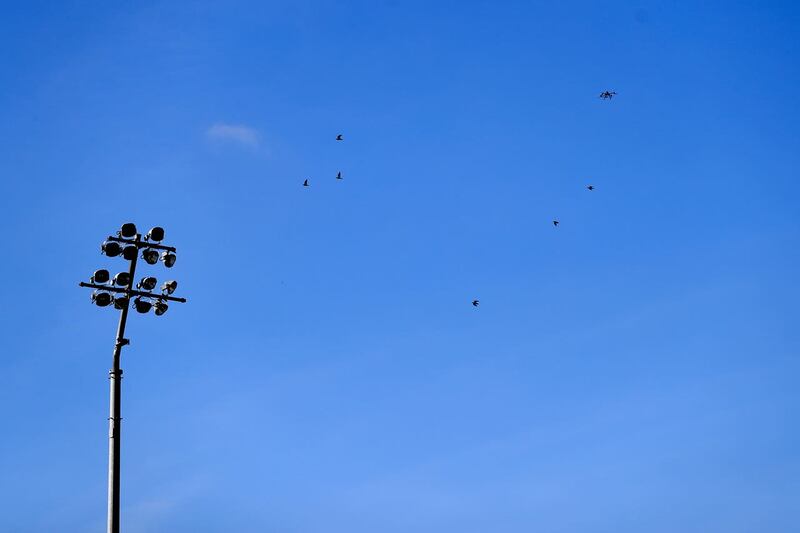The drone seen above the pitch during the game, which Chesterfield won 3-2