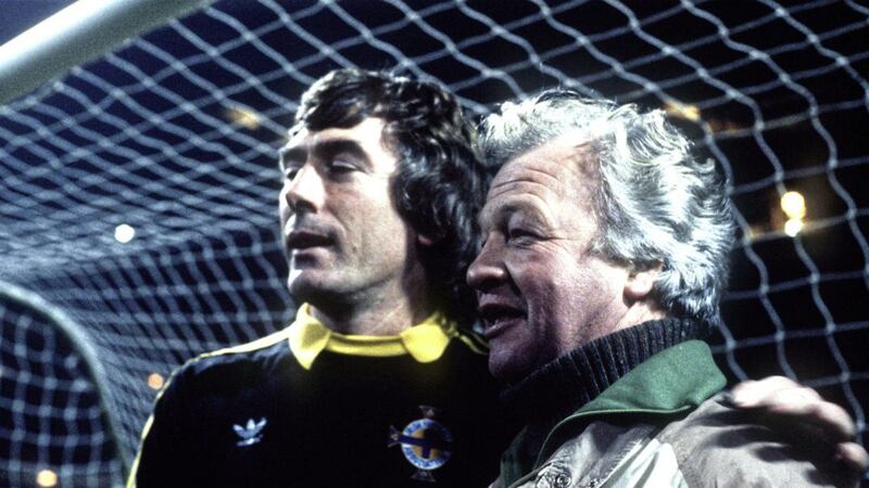 Pat Jennings (pictured with manager Billy Bingham) played in the 1982 and 1986 World Cups 