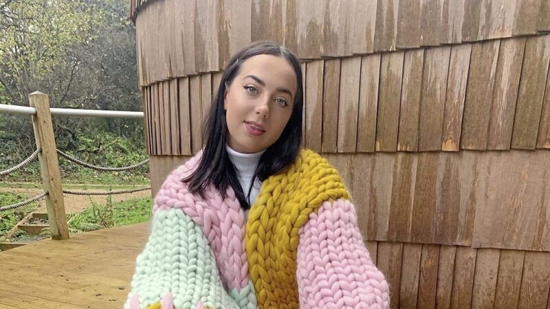 Portrush-based fashion designer Hope Macaulay wearing one of her own knitwear pieces, the Bella Colossal Knit in merino wool 