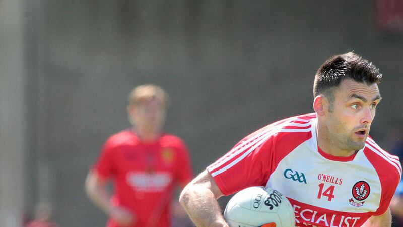 Derry&#39;s Eoin Bradley in action against Down during Sunday&#39;s Ulster SFC quarter-final. Picture Margaret McLaughlin. 