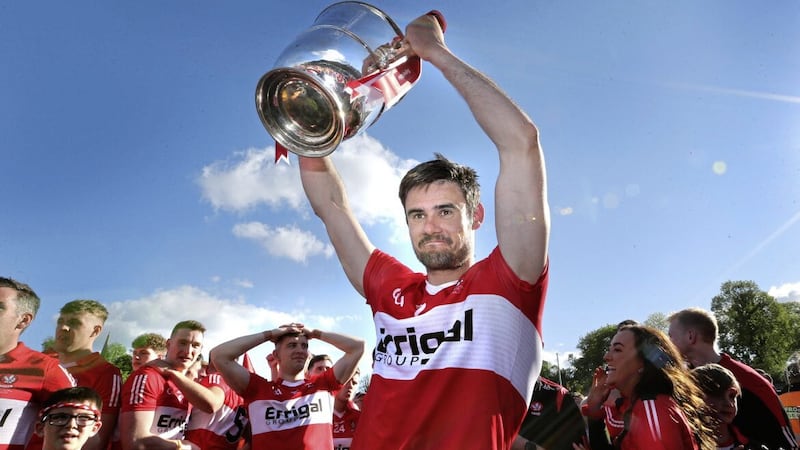 Derry captain Chrissy McKaigue after beating Donegal in the Ulster Senior Football Championship Final at Clones on Sunday May 29 this year Picture: Margaret McLaughlin. 