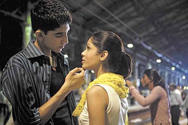 Dev Patel as Jamal and Freida Pinto as Latika in Slumdog Millionaire 
