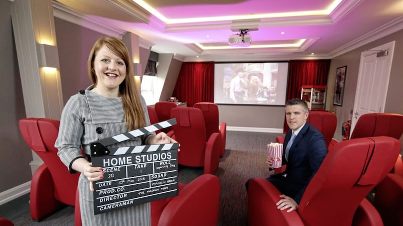 Pictured inside the new Milesian Manor cinema is Cara Macklin, director of Macklin Care Homes and Kris Toner, Bank of Ireland UK. 