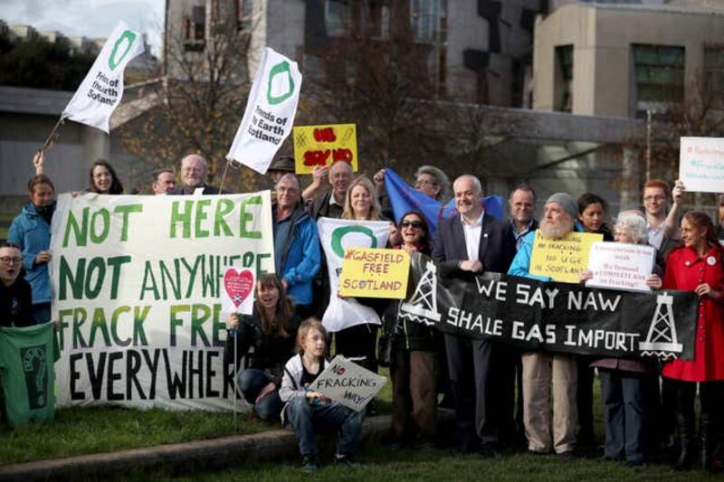 Anti-fracking protest at Scottish Parliament