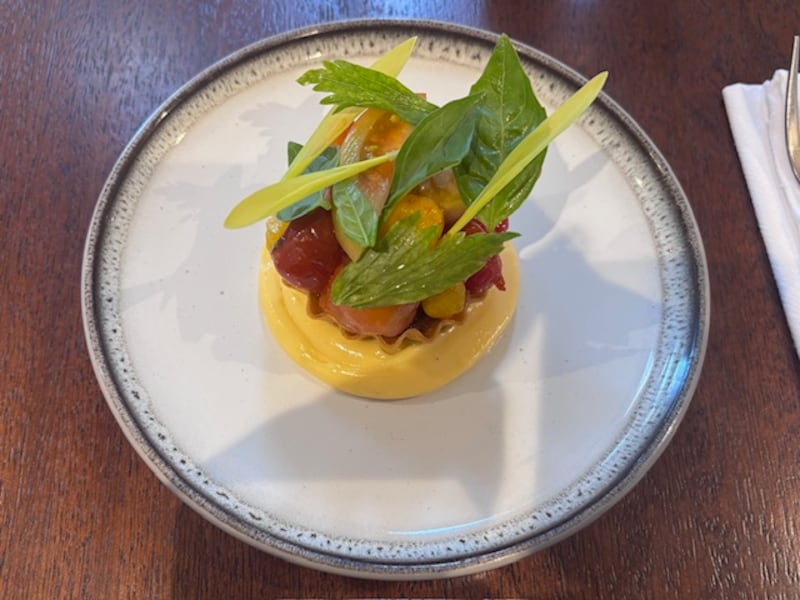 Tomato tartlet with cheddar custard, courgette and herbs at the Bucks Head.