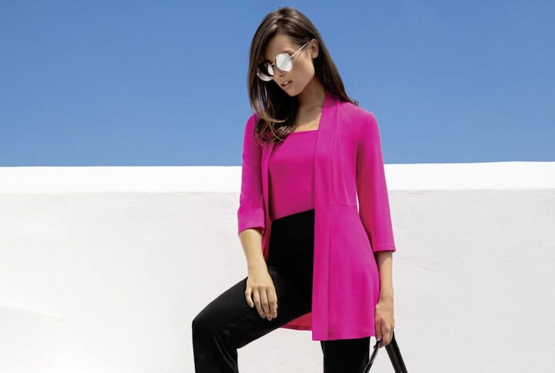Joseph Ribkoff Cover-up, &pound;129; Top, &pound;99; Trousers, &pound;129; Bag, &pound;119, for stockists see&nbsp;josephribkoff.com 