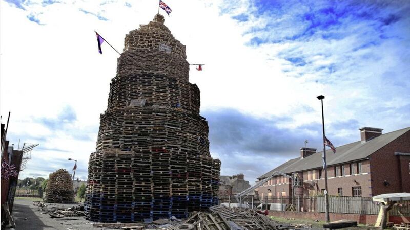 A loyalist bonfire last month at Ravenscroft Avenue in east Belfast. Picture by Hugh Russell 