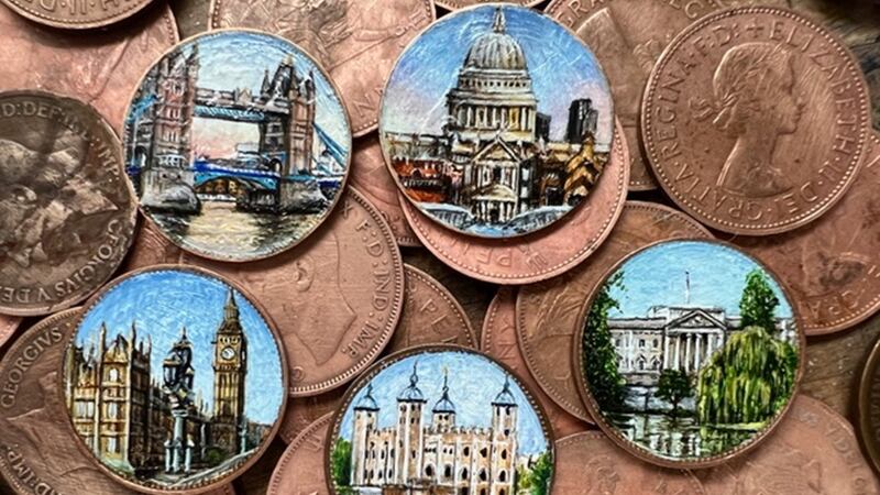 Some of the coins painted by Yvonne Jack