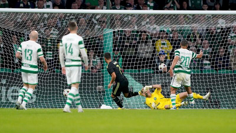 Eden Hazard scores Real Madrid's third goal in the UEFA Champions League Group F match against Celtic at Celtic Park    Picture: Andrew Milligan/PA