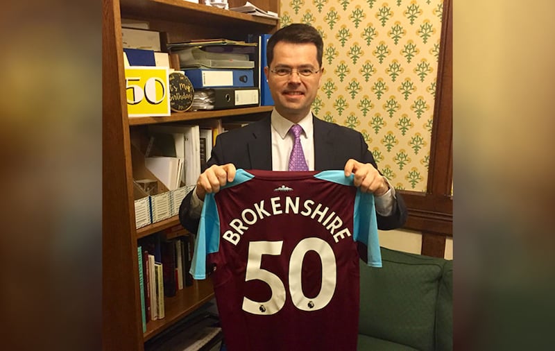Former Secretary of State James Brokenshire posted a photograph on Twitter of him holding a West Ham United shirt&nbsp;